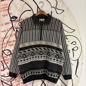 Vintage 90s Arnold Palmer Kramer Striped Knit Quarter Zip Sweater Made In Italy